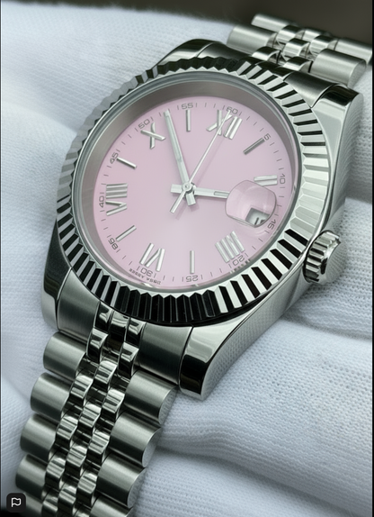 PINK Roman Dial Steel Automatic – SEIKMOD LUX Edition