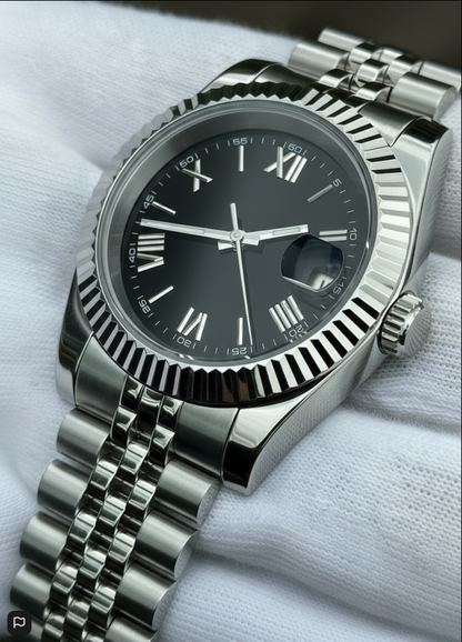 BLACK Roman Dial Steel Automatic – SEIKMOD LUX Edition