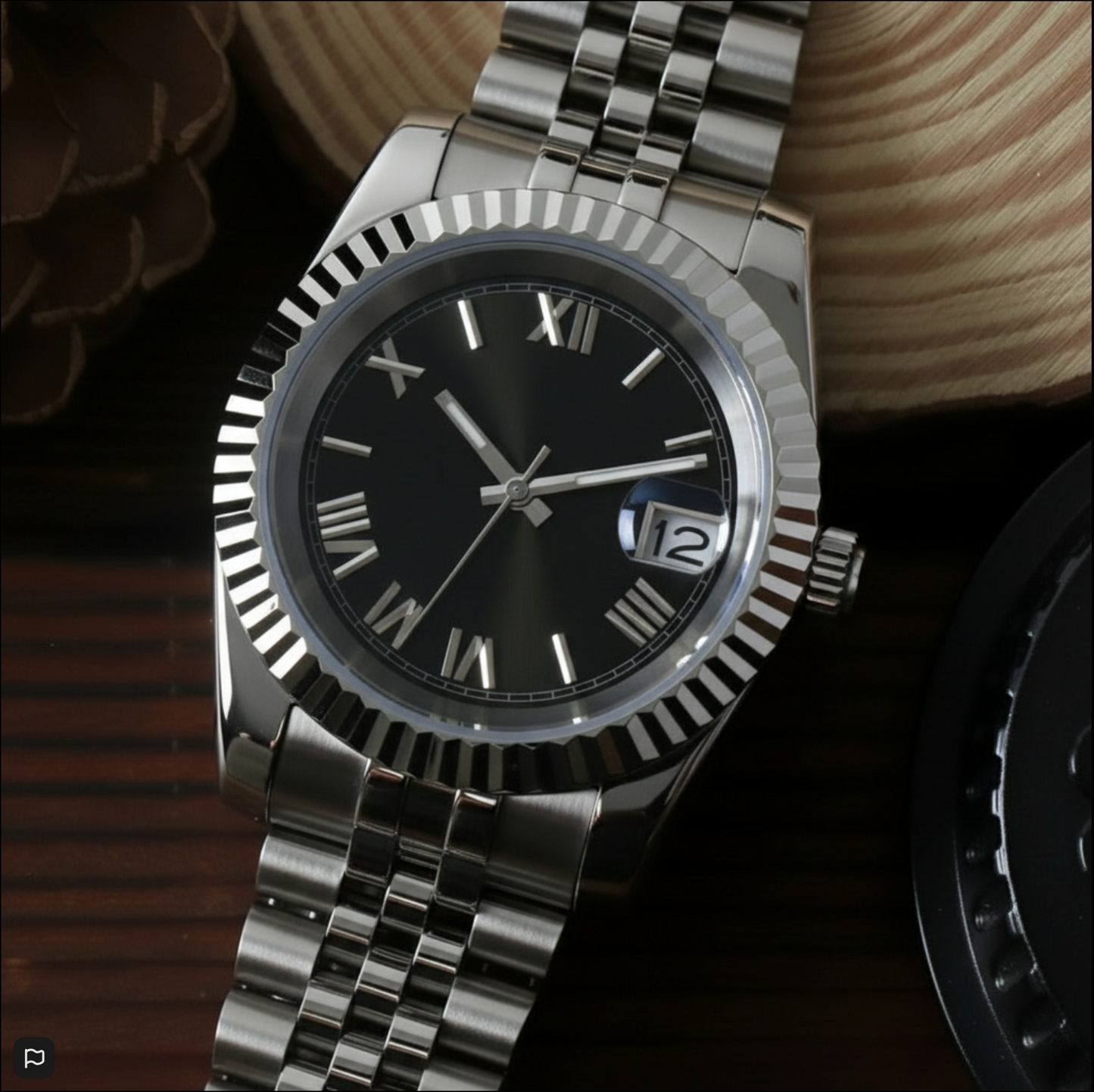 BLACK Roman Dial Steel Automatic – SEIKMOD LUX Edition