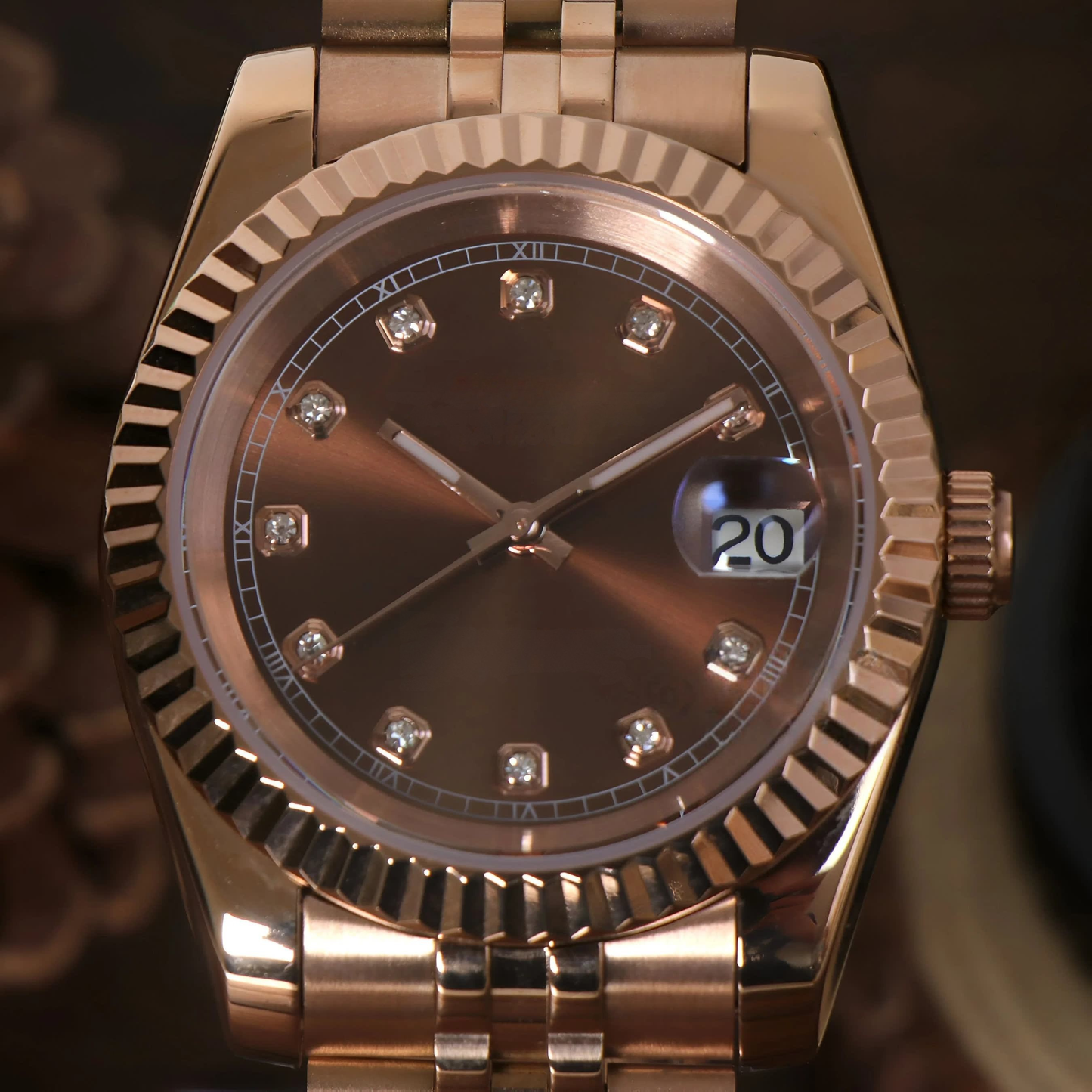 BROWN Diamond Dial RoseGold Automatic – Seikmod Lux Edition | Sapphire Crystal | 316L Steel