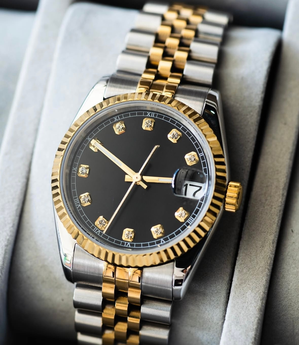 GOLD-BLACK Diamond Dial Steel Automatic – Seikmod Lux Edition | Sapphire Crystal | 316L Steel
