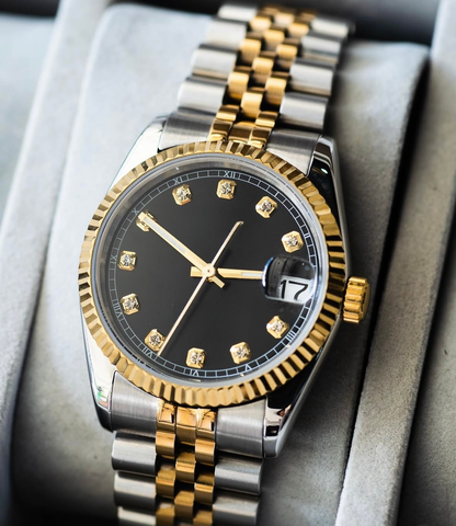 GOLD-BLACK Diamond Dial Steel Automatic – Seikmod Lux Edition | Sapphire Crystal | 316L Steel