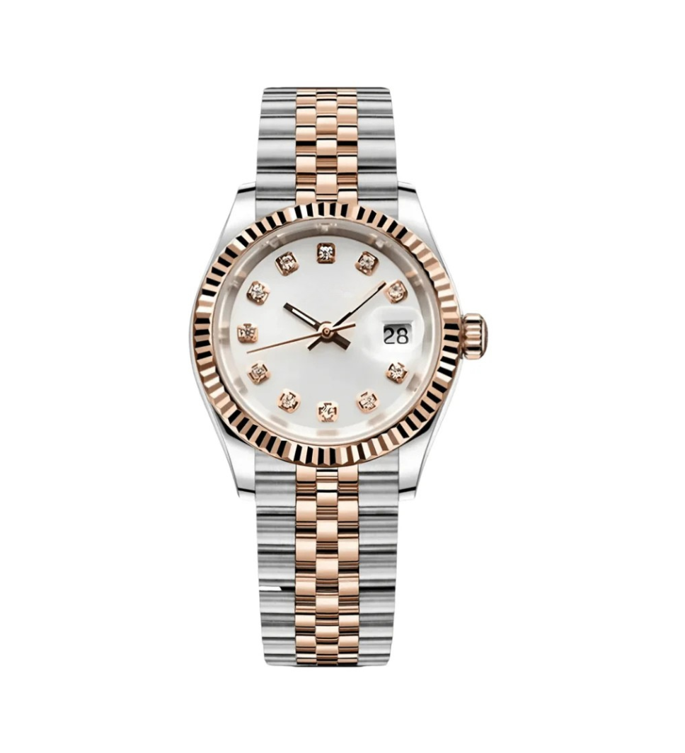 ROSEGOLD-WHITE PEARL Diamond Dial Steel Automatic