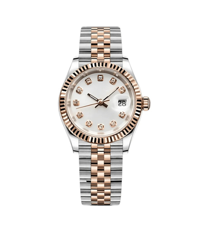 ROSEGOLD-WHITE PEARL Diamond Dial Steel Automatic