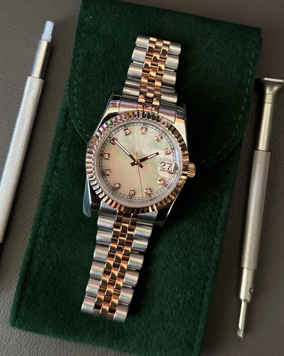 ROSEGOLD-WHITE PEARL Diamond Dial Steel Automatic
