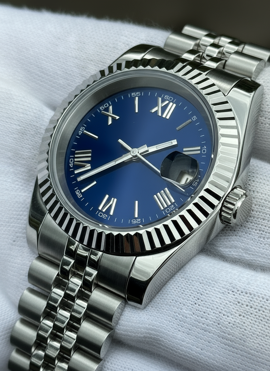 BLUE Roman Dial Steel Automatic – SEIKMOD LUX Edition
